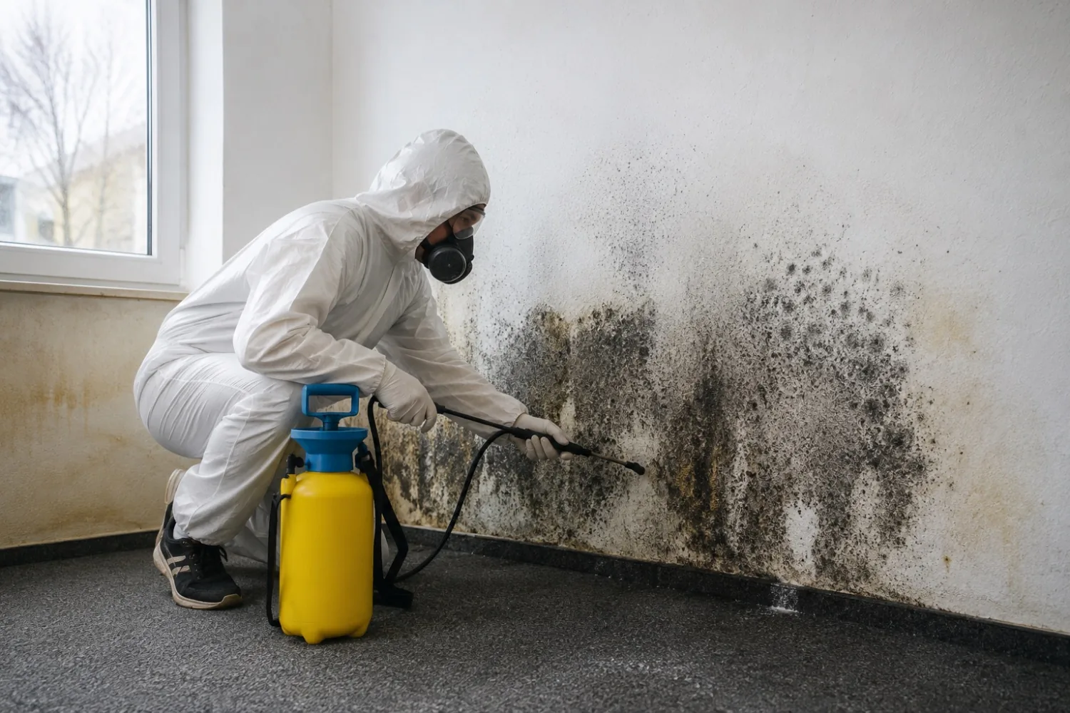 Bearbeitung einer von Schimmel betroffenen Wand